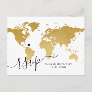 Chic Gold World Map mit Heart UAWG Postcard Feiertagspostkarte