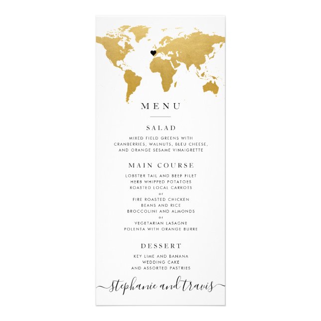 Chic Gold World Map mit optionaler Herzkarte Werbekarte (Vorne)
