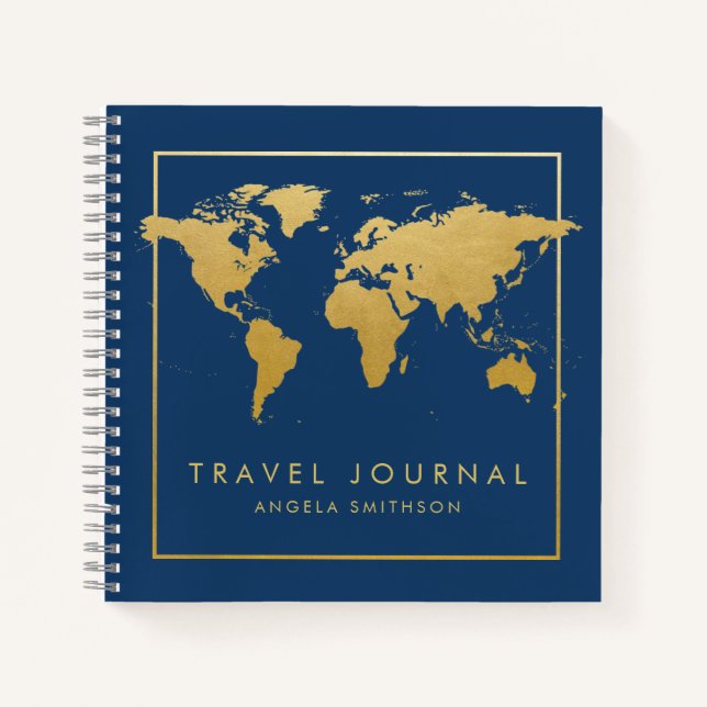 Chic Gold World Map Travel Journal Notizbuch (Vorderseite)