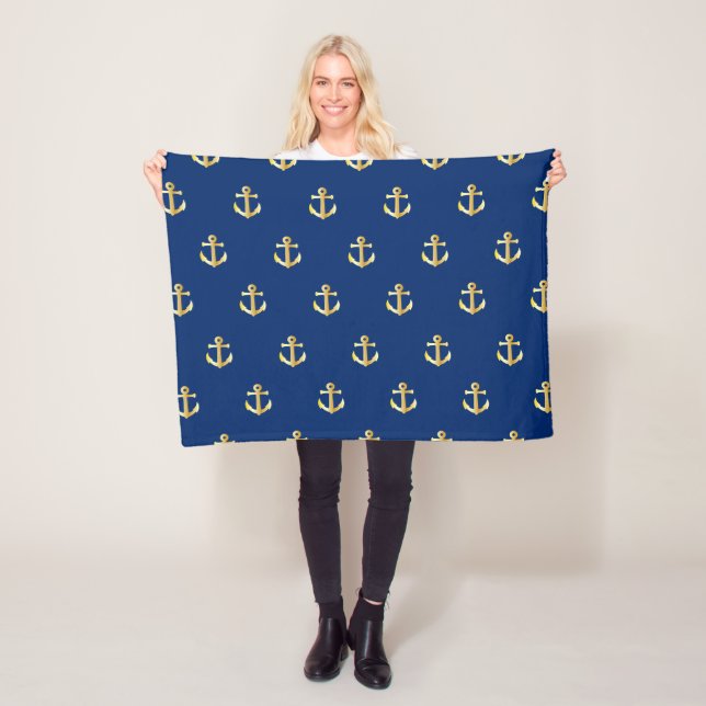 Chic Gold Yellow Anchor Muster auf dunkelblau Fleecedecke (Beispiel)