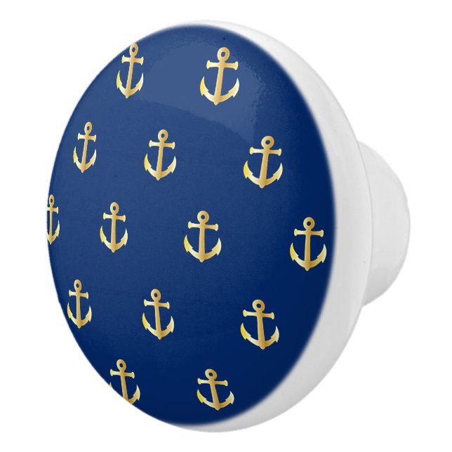 Chic Gold Yellow Anchor Muster auf dunkelblau Keramikknauf (Rechts)