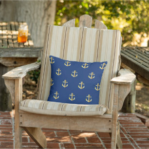 Chic Gold Yellow Anchor Muster auf dunkelblau Kissen Für Draußen