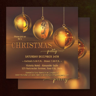 Chic Golden Baubles Christmas Party Invitation