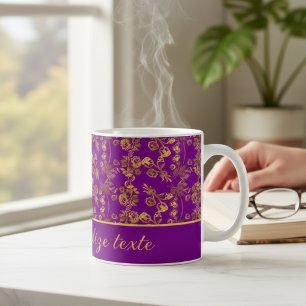 Chic Golden Blume auf lila Muster   Angepasst Kaffeetasse