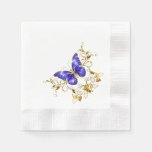 Chic Golden Blume & Blue Schmetterlinge mit Monogr