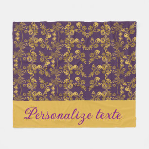Chic Golden Blume lila Muster PERSONALISIERT Fleecedecke