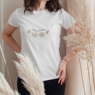 Chic Golden Botanical Floral Frohe Weihnachten T-Shirt