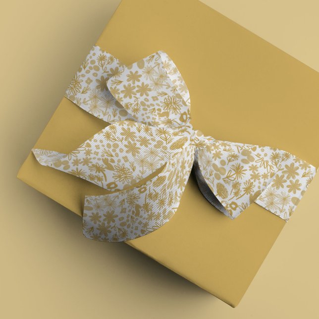 Chic Golden Ditzy Floral Satinband (Golden yellow ditzy floral watercolor ribbon)