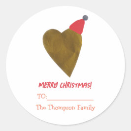 Chic Golden Heart mit Weihnachts-Hat-Geschenk Whit Runder Aufkleber