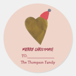 Chic Golden Heart mit Weihnachts-Hat Pink-Geschenk Runder Aufkleber