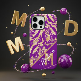 Chic Golden Marble lila Custom Monogram Initial iPhone 16 Pro Max Hülle