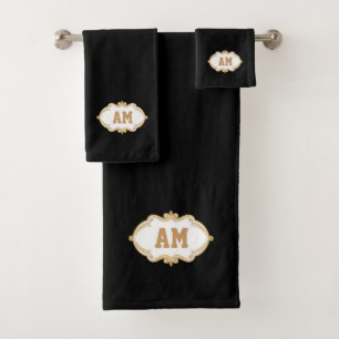 Chic Golden Monogram auf Simple Minimalistisch Bla Badhandtuch Set
