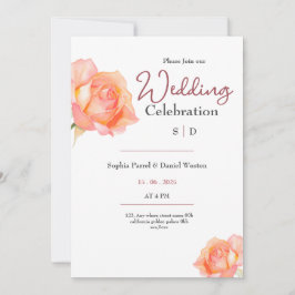 Chic golden peach blush roses wedding invitation einladung