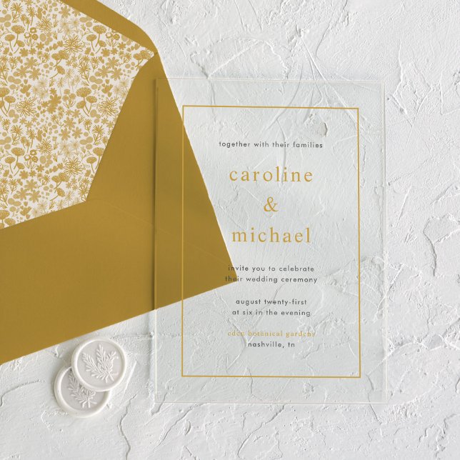 Chic Golden Yellow Moderne Minimale Hochzeit Acryleinladungen (Chic Golden Yellow Modern Minimal Wedding Acrylic Invitations)