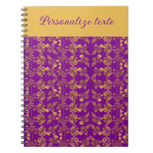 Chic Goldene Blumen lila Muster   personalisiert Notizblock