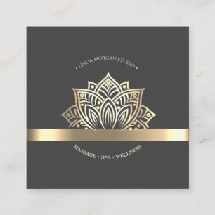Chic Goldene Lotusblume Grau Quadratische Visitenkarte