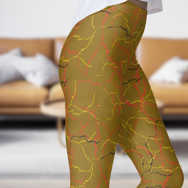 Chic Goldenrod and Red Gelb Fracture Pattern Leggings (Chic Goldenrod and Red Yellow Fracture Pattern Leggings)