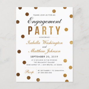 Chic-GoldGlitzerconfetti-Verlobungs-Party Einladungspostkarte