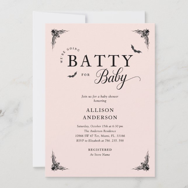 Chic Gothic Baby Shower Einladung (Vorderseite)