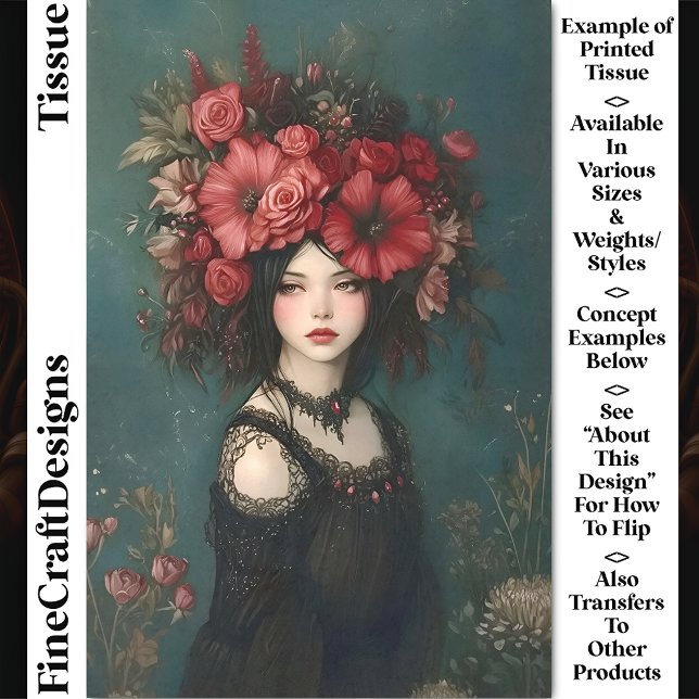 Chic Gothic Woman, Rote Blume Kronen CP5 Decoupage Seidenpapier (Von Creator hochgeladen)