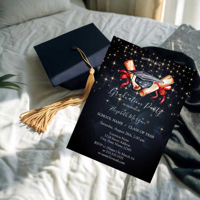 Chic Grad Cap Diploma, Stars Abschluss Einladung (Von Creator hochgeladen)