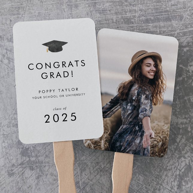 Chic Grad Cap Glückwunschs Grad Foto Abschluss Fächer (Chic Grad Cap Congrats Grad Photo Graduation Hand Fan)