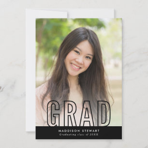 CHIC GRAD Modernes Foto Kontur Typ Overlay Schwarz Einladung