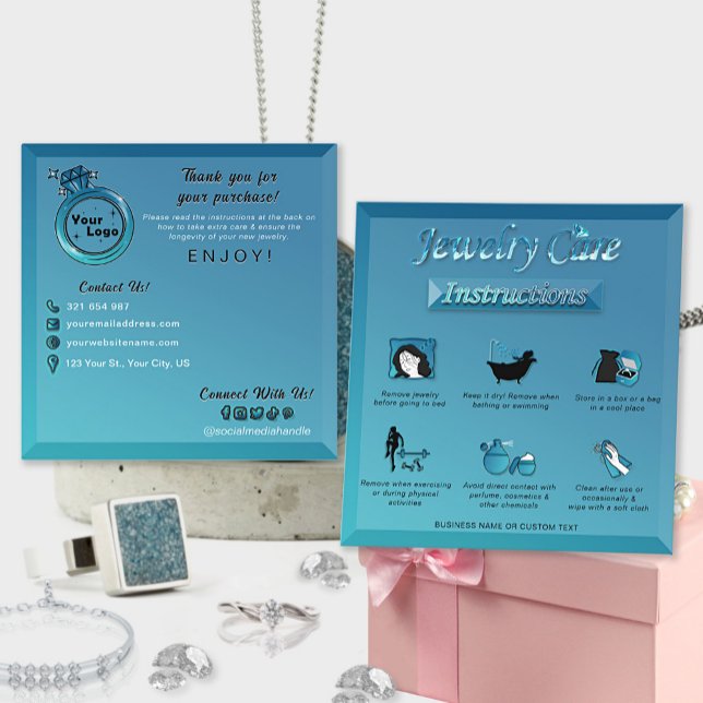 Chic Gradient Aquamarin Blue Jewelry Care Instrukt Begleitkarte (Von Creator hochgeladen)