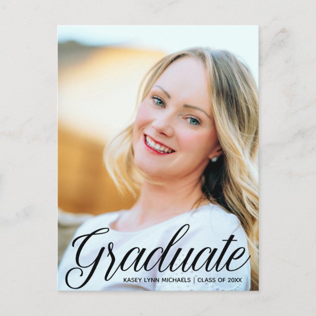 Chic Graduate Foto Black Script 2024 Abschluss Postkarte (Vorderseite)