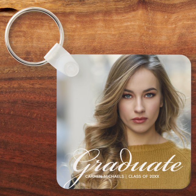 Chic Graduate Foto Personalisiert 2025 Abschluss Schlüsselanhänger (Vorderseite)