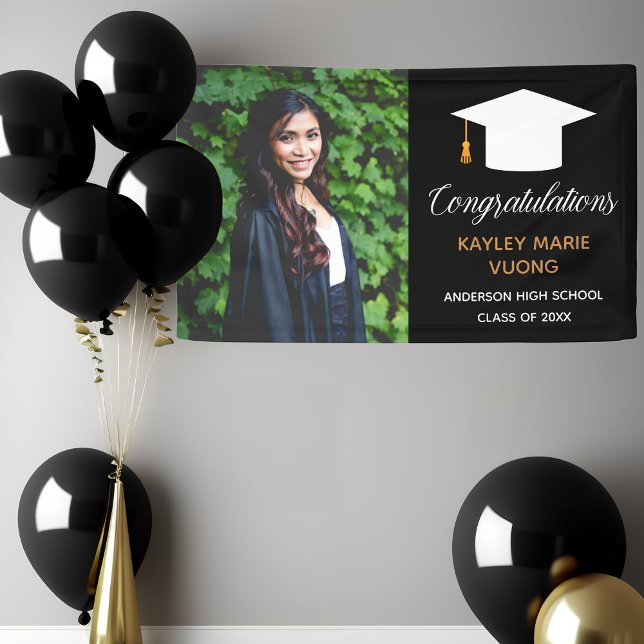 Chic Graduate Senior Foto Black Graduation Party Banner (Von Creator hochgeladen)