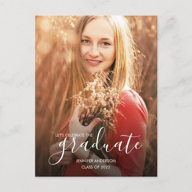 Chic Graduation Party Foto Einladungspostkarte (Vorderseite)
