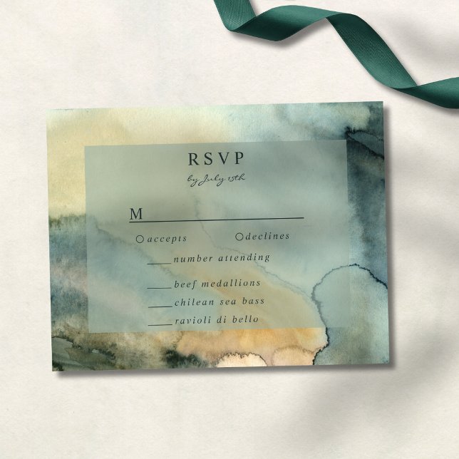 Chic Granite Blue Green Watercolor Wedding RSVP Karte (Von Creator hochgeladen)