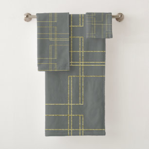 Chic Grau & Gold Geometrischer Glam Badhandtuch Set