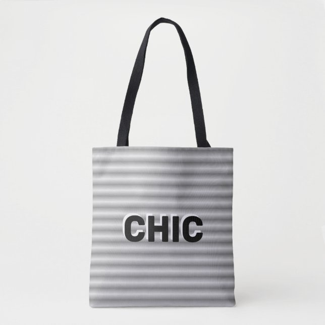 Chic Grau Silber gestreift Tasche (Vorderseite)