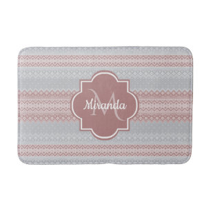 Chic Grau und Dusky Pink Strick Streifen und Monog Badematte