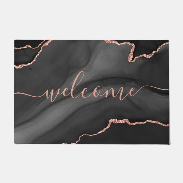 Chic Gray Agate Pink Glitter Script Welcome Fußmatte (Vorderseite)