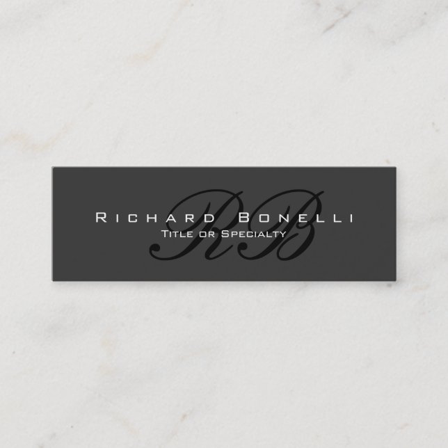 Chic Gray Black Calligraphy Monogram Business Card Mini Visitenkarte (Vorderseite)