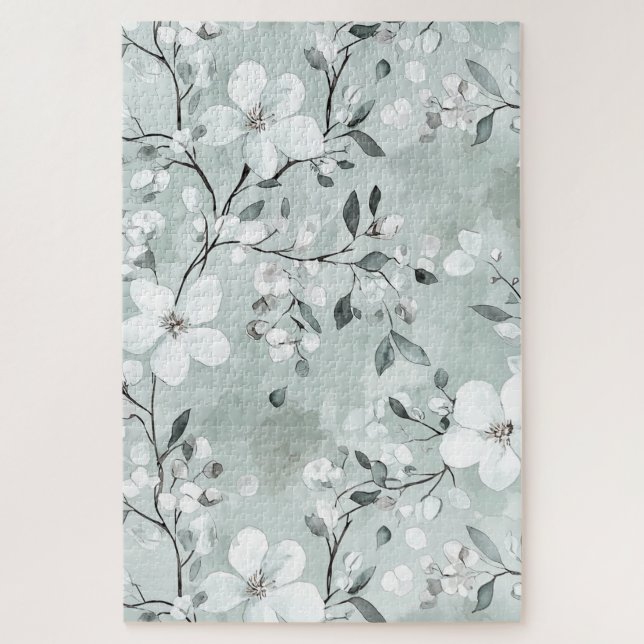 Chic Gray Blue White Blume (Vertikal)