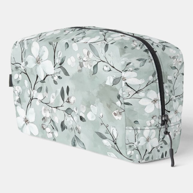 Chic Gray Blue White Blume Waschbeutel (Rechte Ecke)