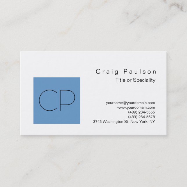 Chic Gray Blue White Monogram Business Card Visitenkarte (Vorderseite)