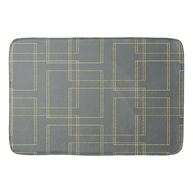 Chic Gray & Gold Geometric Glam Badematte (Vorderseite)