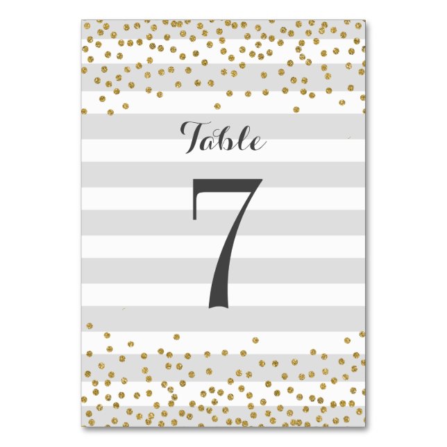 Chic Gray Gold Stripe Brautparty Party Hochzeit Tischnummer (Vorderseite)
