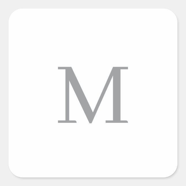 Chic Gray Initial Letter Monogram Modern Quadratischer Aufkleber (Vorderseite)