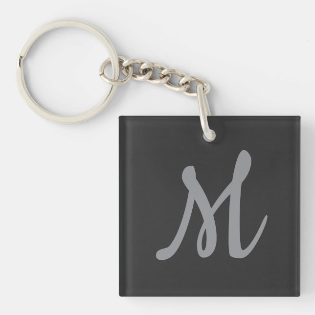 Chic Gray Initial Letter Monogram Modern Schlüsselanhänger (Vorderseite)