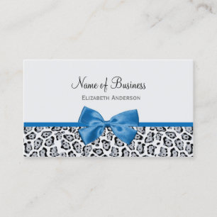 Chic Gray Jaguar Print mit Cobalt Blue Bow Visitenkarte