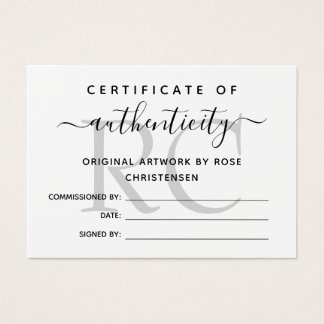 Chic Gray Monogram Certificate of Authenticity