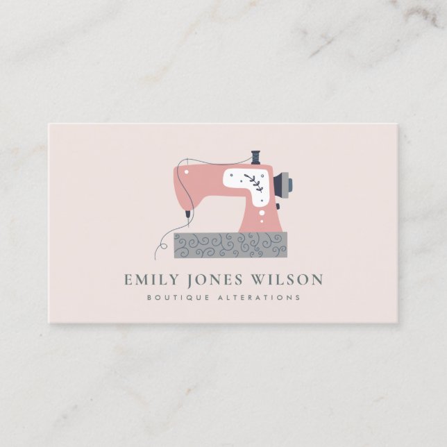 CHIC GRAY PEACH BLUSH PINK SEWMASCHINE TAILOR VISITENKARTE (Vorderseite)