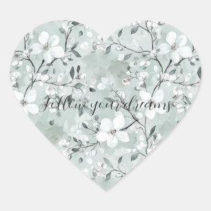 Chic Gray White Blume Herz-Aufkleber