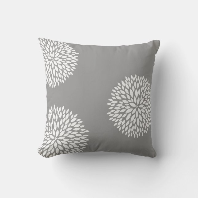 Chic Gray White Blume Kissen (Vorderseite)